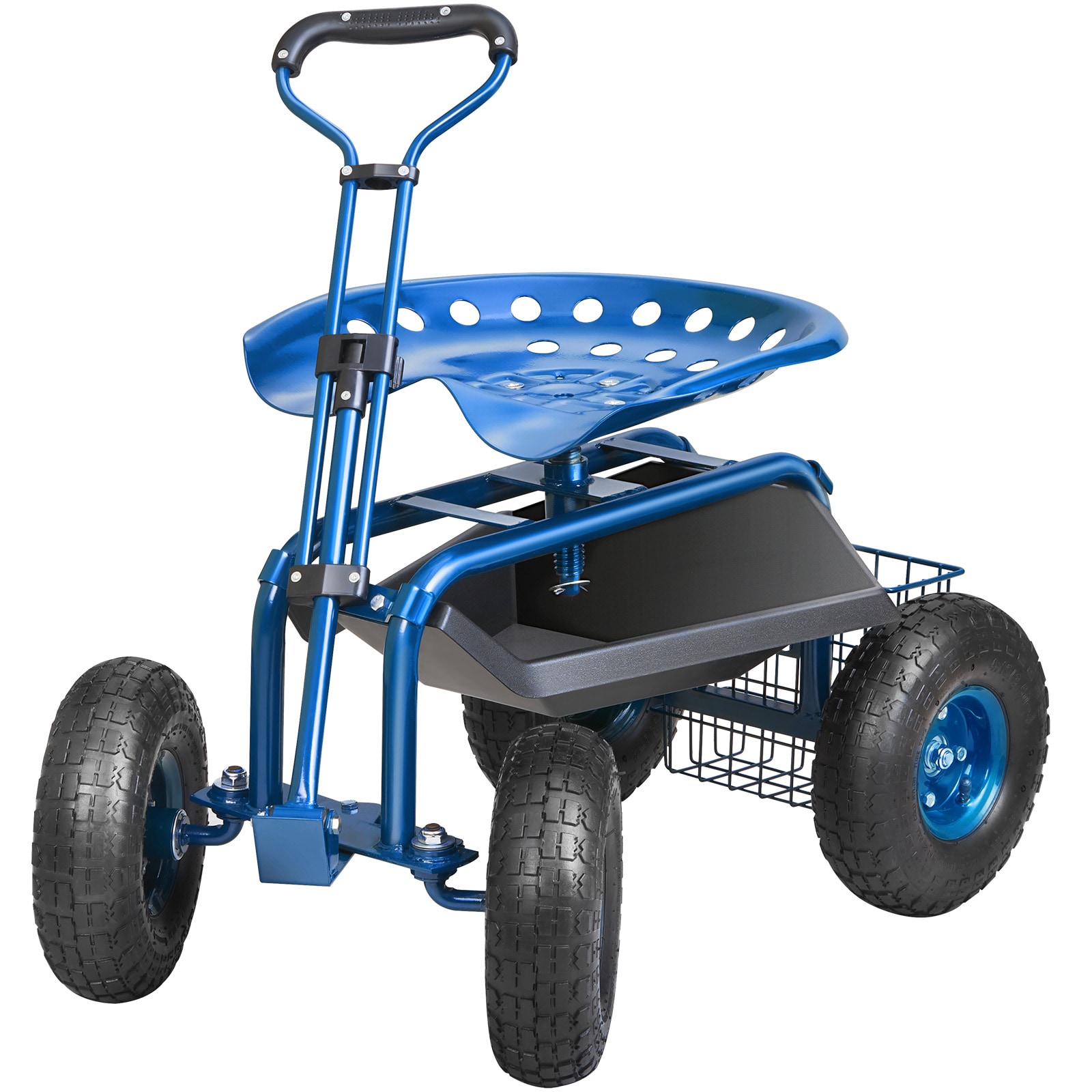 Garden Rolling Work Seat With Swivel Chair And Tool Tray Blue_voghion.com